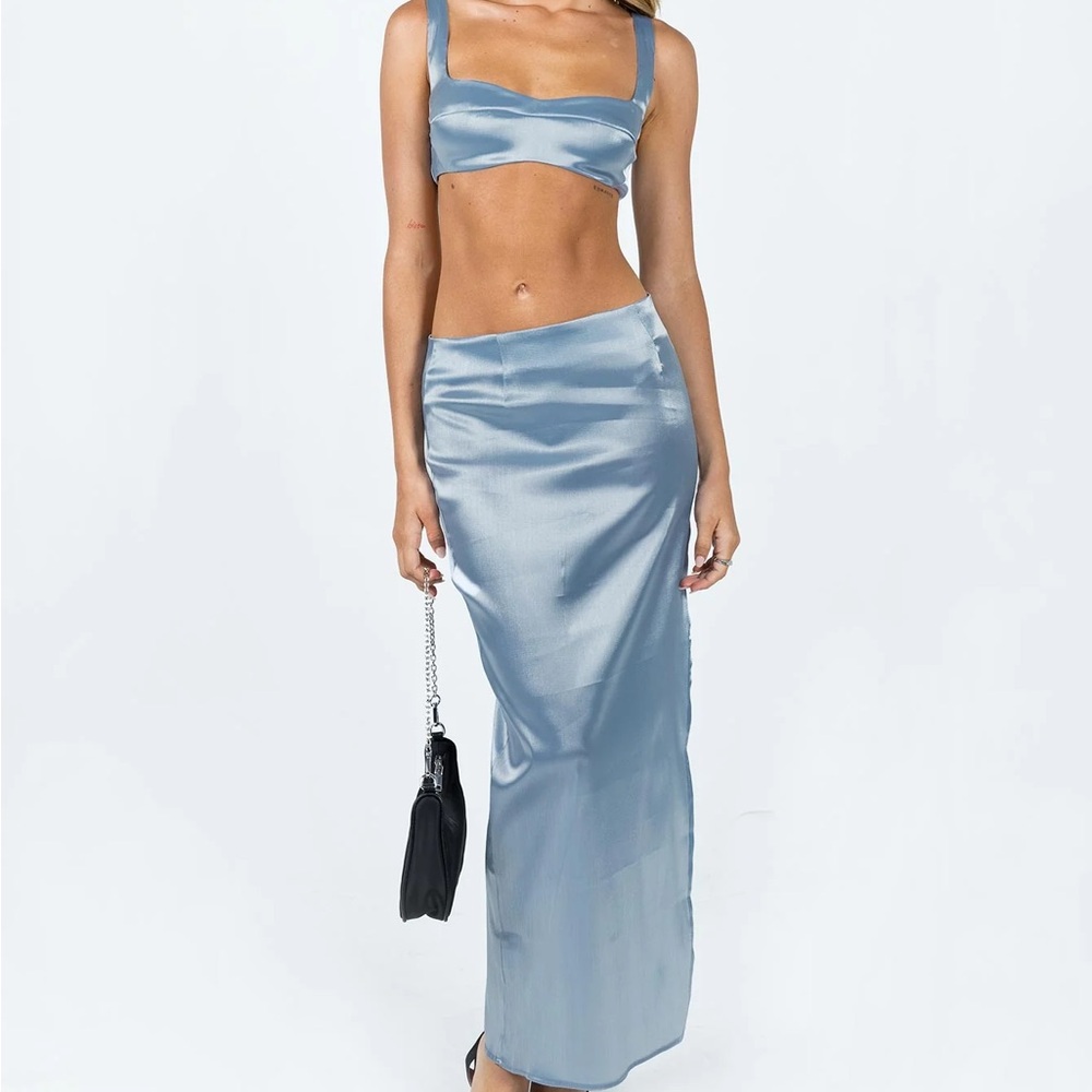 Princess Polly Elegant Blue Satin Top and Skirt